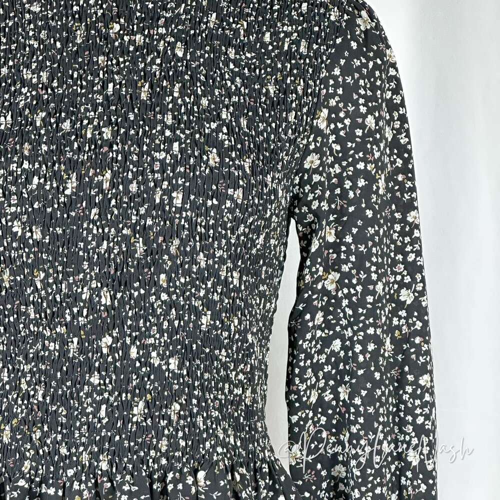 Flawless Floral Smocked Peplum Top Small S Black - Picture 2 of 10